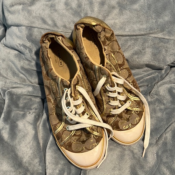 Coach Shoes - Coach Barrett gold and beige sneakers